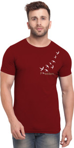 bullmer men printed round neck cotton blend maroon t-shirt