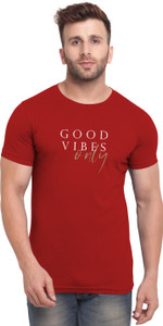 bullmer men printed round neck cotton blend red t-shirt