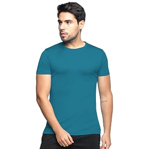 BULLMER Solid Cotton Blended Half Sleeve Round