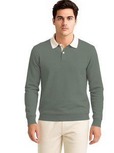 Bullmer Solid Men Polo Neck Dark Green