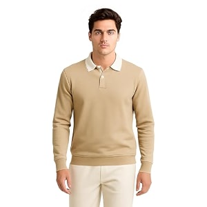 BULLMER Solid Polo Neck Full Sleeve Cotton