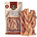 Bully Bunches All Natural (6" Jumbo - 3 Pack) Braided Bully Sticks - Odour Free, Rawhide Free, Chemical Free - Safe, Long Lasting Thick Beef Dog Chews - Fully Digestible Treat for Small &amp; Medium Dogs