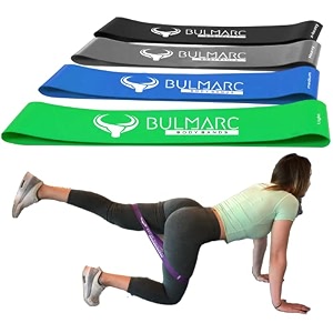 bulmarc heavy resistance bands set of 4  mini loop exercise bands for men amp women with carry bag amp 30 exercise ebook for booty hips glutes thighs legs abs squats amp strength training
