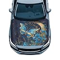 Bulopur Blue Butterfly Car Hood Cover Easy to Install Car Hood Cover Protector Elastic Fabrics Can be Washed Stretch Polyester Fabric Cover Personalized Suitable for Cars