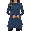 Bulotus Womens Sweaters 2025 Winter Cowl Neck Long Asymmetrical Tunic Sweaters for Leggings Holiday Vacation Tops
