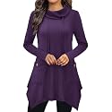 Bulotus Womens Sweaters 2025 Winter Cowl Neck Long Asymmetrical Tunic Sweaters for Leggings Holiday Vacation Tops