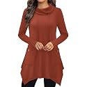 Bulotus Womens Sweaters 2025 Winter Cowl Neck Long Asymmetrical Tunic Sweaters for Leggings Holiday Vacation Tops