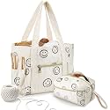 Bulyoou 2 Pcs Crochet Bag and Tote Set,Corduroy Yarn Bag with Grommets