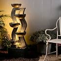 Bumilgar 52.8" Modern Curved 6-Tier Water Fountain Grey Stone LED Outdoor