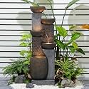 Bumilgar 51" Tall Outdoor Fountain 5-Bowl Waterfall LED Garden Patio