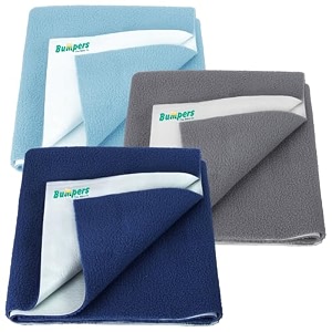 bumpers anti-piling quick dry amp absorbent sheet polycotton baby bed protecting waterproof mat dark blue grey light blue small 70 x 50cm pack of 3