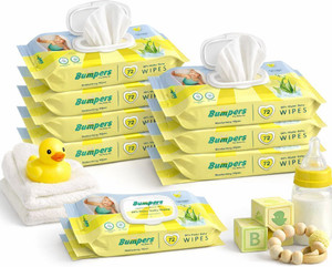 bumpers baby wipes aloe vera  vitamin e  99 water  72 count pack of 8