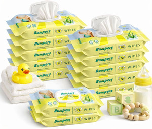 bumpers baby wipes aloe vera  vitamin e  99 water  72 count pack of 12