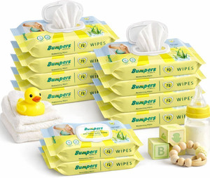 bumpers baby wipes aloe vera  vitamin e  99 water  72 count pack of 10