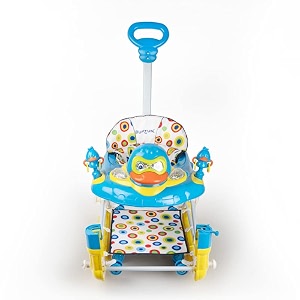 bumtum baby walker  baby walker with parental handle music amp stopper  blue amp yellow 2 in 1 duck walker with rocker  6-48 months  multifunctional amp adjustable