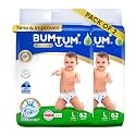 Bumtum Baby Diaper Pants, Large Size, 124 Count, Double Layer Leakage Protection Infused With Aloe Vera, Cottony Soft High Absorb Technology (Pack of 2)