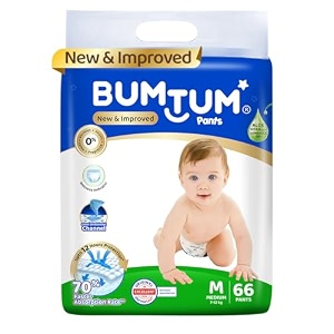 bumtum baby diaper pants medium size 198 count double layer leakage protection infused with aloe vera cottony soft high absorb technology pack of 3