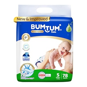 bumtum baby diaper pants medium size 132 count double layer leakage protection infused with aloe vera cottony soft high absorb technology pack of 2