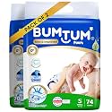 Bumtum Baby Diapers | Pant Style Baby Diapers Small Size, 74 Count | Double Layer Leakage Protection Infused With Aloe Vera, Cottony Soft High Absorb Technology (74 Count, Pack of 1)