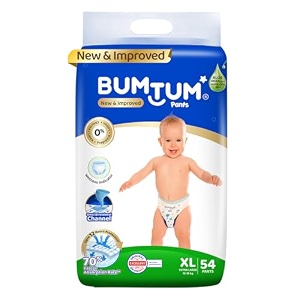 bumtum baby diaper pants xl size 54 count double layer leakage protection infused with aloe vera cottony soft high absorb technology pack of 1