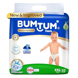 bumtum baby diaper pants xx-large size double layer leakage protection infused with aloe vera cottony soft high absorb technology pack of 1 22 pcs per pack
