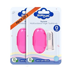 bumtum baby finger manual toothbrush with carry case  great for massaging amp cleaning gums  soft finger brush for safe and effective oral care for kids pink 2 count