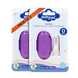 bumtum baby finger manual toothbrush with carry case  great for massaging amp cleaning gums  soft finger brush for safe and effective oral care for kids purple 2 count