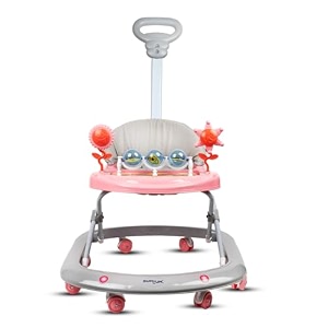 bumtum baby caterpillar walker for 06 to 48 months with parental handle rod  foldable activity walker  baby pink amp grey walker