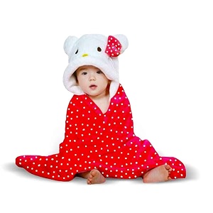 bumtum baby soft cotton hooded bath towel  ultra absorbent  for newborn infant boys and girls red polka dot kitty