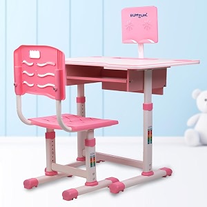 bumtum baby study table set for 2-10 years kids  height adjustment plug amp multipurpose foldable study table set easy installation kids desk set pink