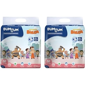 bumtum chota bheem medium baby diaper pants 72 count leakage protection infused with aloe vera cottony soft high absorb technology pack of 2