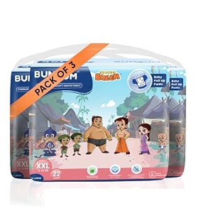 bumtum chota bheem xxl size baby diaper pants 66 count pack of 3 leakage protection infused with aloe vera cottony soft high absorb technology
