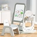 Bumtum Junior Study Table & Chair Set with Screen for 2-10 Years Kids | Height Adjustment Plug & Multipurpose Foldable Desk Set with Storage |Easy Installation Kids Desk Set (White)