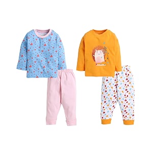 bumzee pinkorange full sleeve t-shirts and pajama set for baby girls pack of 2 age - 6-12 months peb406368g