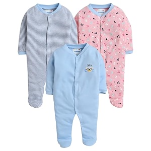 bumzee pink amp blue baby girls full sleeves sleepsuit pack of 3 age - 6-9 months peb8274d-pnkblu