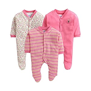 bumzee baby girls full sleeves sleepsuit pack of 3