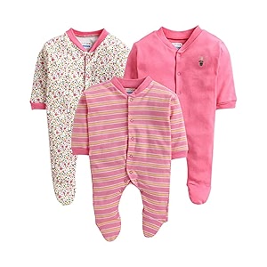 bumzee baby girls full sleeves sleepsuit pack of 3