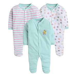 bumzee aqua blue amp white baby girls full sleeves sleepsuit pack of 3 age - 6-9 months peb8273d-ablwht