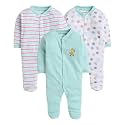 BUMZEE Aqua Blue &amp; White Baby Girls Full Sleeves Sleepsuit Pack Of 3 Age - 6-9 Months (Peb8273D-abl.wht)