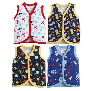 bumzee multicolor front open sleeveless jablas for baby boys pack of 4 age - 0-3 months