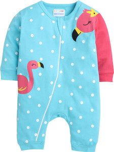 bumzee romper for baby girls casual printed hosiery blue pack of 1