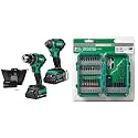 Bundle of Metabo HPT 18V MultiVolt™ Cordless Brushless Driver Drill &amp; Impact Driver Combo Kit | KC18DEXQB + Metabo HPT Drill and Drive Bit Set | 31 Piece | 115743M