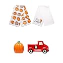 Bundle of Pearhead Fall Pumpkin Tea Towels Set of 2, Hello Pumpkin Print and Pumpkin Pattern + Ceramic Pickup Truck And Pumpkin Salt &amp; Pepper Shakers