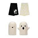 Bundle of Pearhead Hey Boo Ghost Dish Towels for Kitchen, 2 pack + Ceramic Ghosts Salt &amp; Pepper Shakers