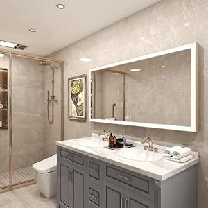 modern led mirror lighted wall mirror with 3 color modes defogger amp dimmable touch  for bathroom bedroom entryway salon 30x60 aluminum frame