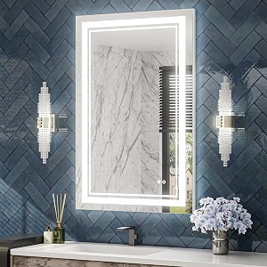 smart led vanity mirror with defogger dimmable 3-color light amp memory function  modern wall-mounted mirror for bathroom 24x32 inches