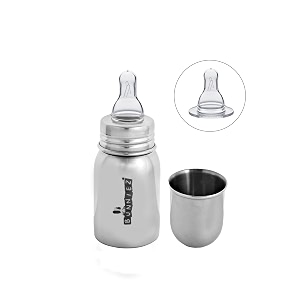 bottle stainless steel grade 304 bottle 100 non toxic material and made in india with silicone nipple 1pcs - 150ml
