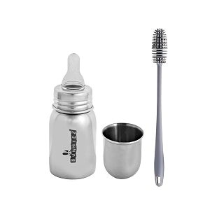 150ml stainless steel bottle with silicone cleaning brush - 100 non toxic material amp made in india