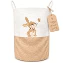 Bunny Baby Laundry Basket, Tall Woven Rope Nursery Hamper, 20x15 in
