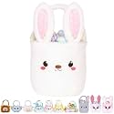 Bunny Easter Basket for Kids, Cute Plush Empty Bucket with Foldable Ears and Handle Egg Hunt Tote Candy Bag Basket for Boy Girl Teens Gift, Easter Basket Decor White 9×9 Inch